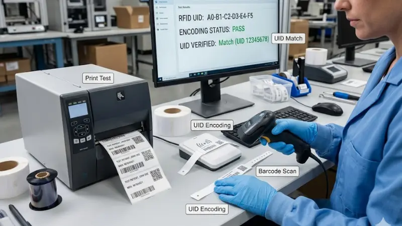 RFID patient wristband printer compatibility barcode scan UID encoding and UID matching test RFID patient wristband printer compatibility barcode scan UID encoding and UID matching test